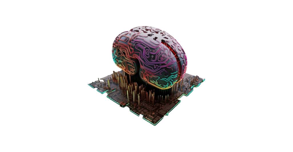 Artificial intelligence symbolized by a brain on a CPU